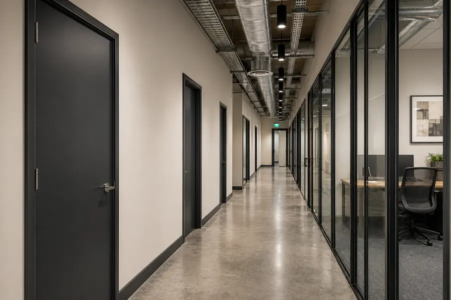 Freshly painted commercial office corridor